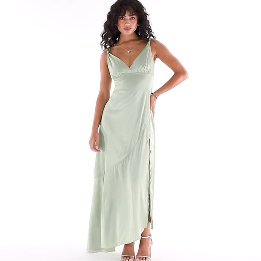 Sage Green Asymmetrical Maxi Dress